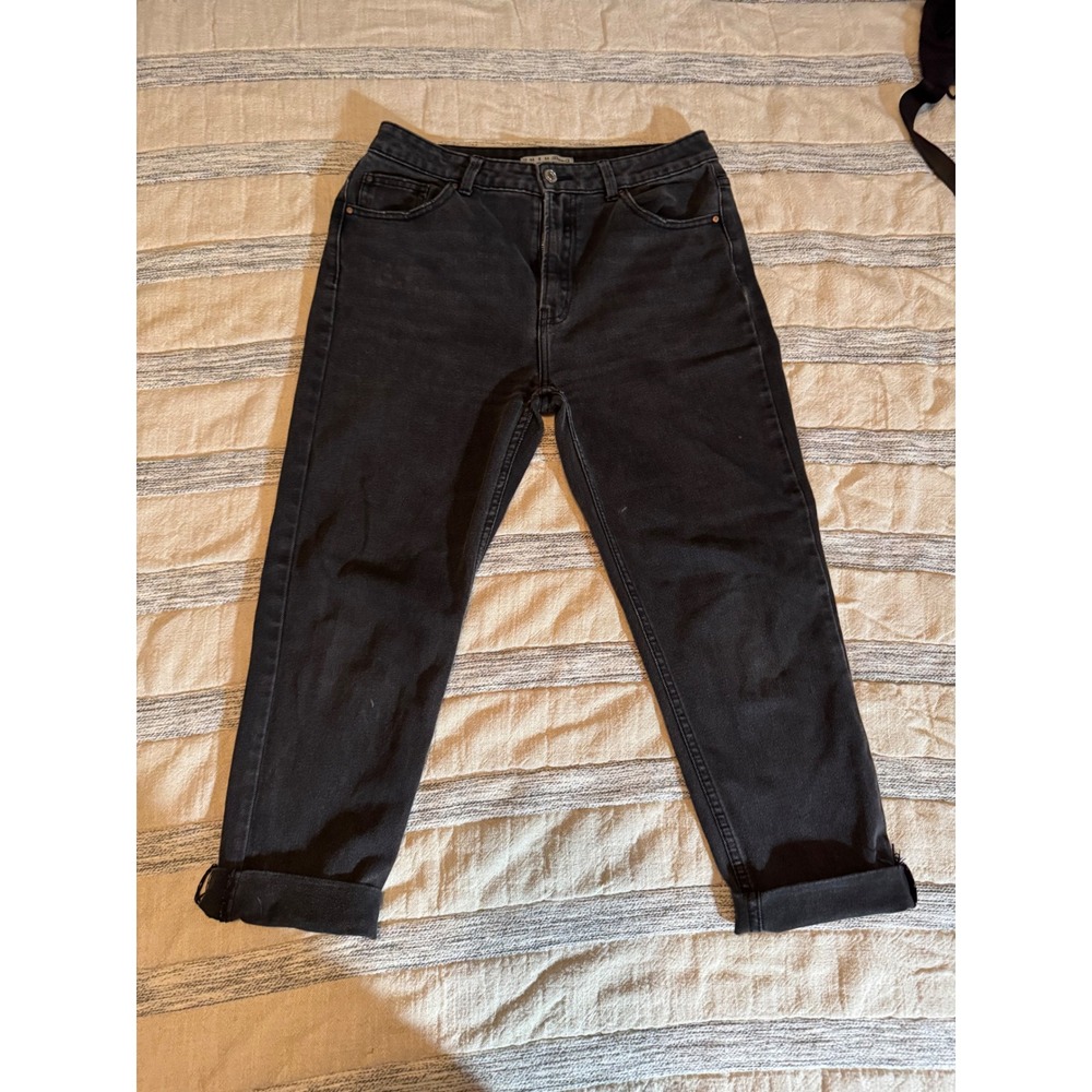 Denim Co Womens High Waisted Mom Jeans Washed Black Tapered Leg Size US 8